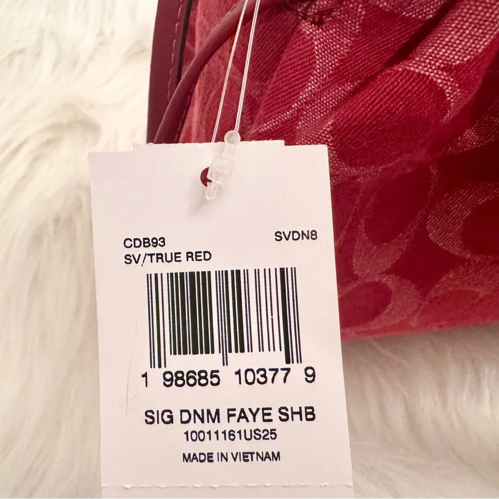 NWT Coach Faye Shoulder Bag In Signature Denim CDB93 denim in Silver/True Red - Picture 12 of 16